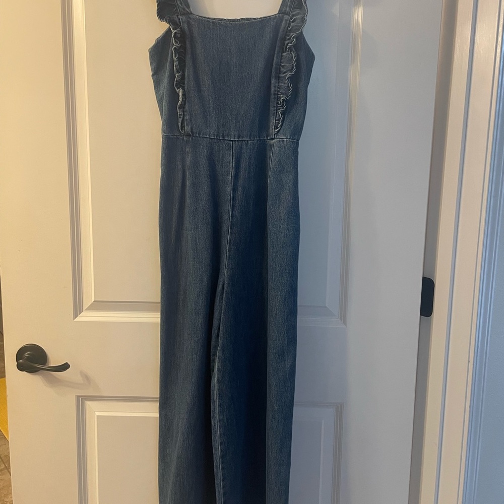Gianni Bini Blue Denim Jumpsuit with Ruffle Straps